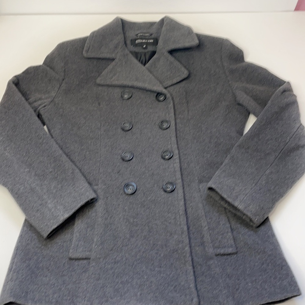 Jones New York Wool Blend Gray pea coat 4 Petite - Picture 2 of 11